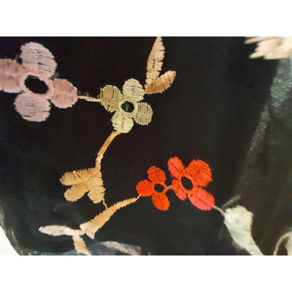 See You Monday Sz Medium Floral Tulle Embroidered Mesh Whimsigoth Midi Skirt Blk - Picture 3 of 8